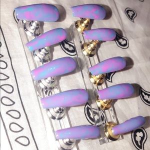 Purple and blue marble press on nails